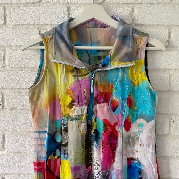 Simply Art by Dolcezza Wearable Art Graphic Sleeveless Collared Dress Size Small - Picture 2 of 8